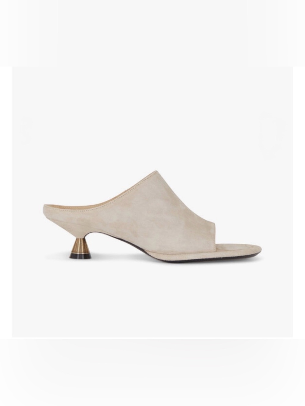 KHAITE Beige Suede Open-Toe Mule with Sculpted Metallic Heel 38